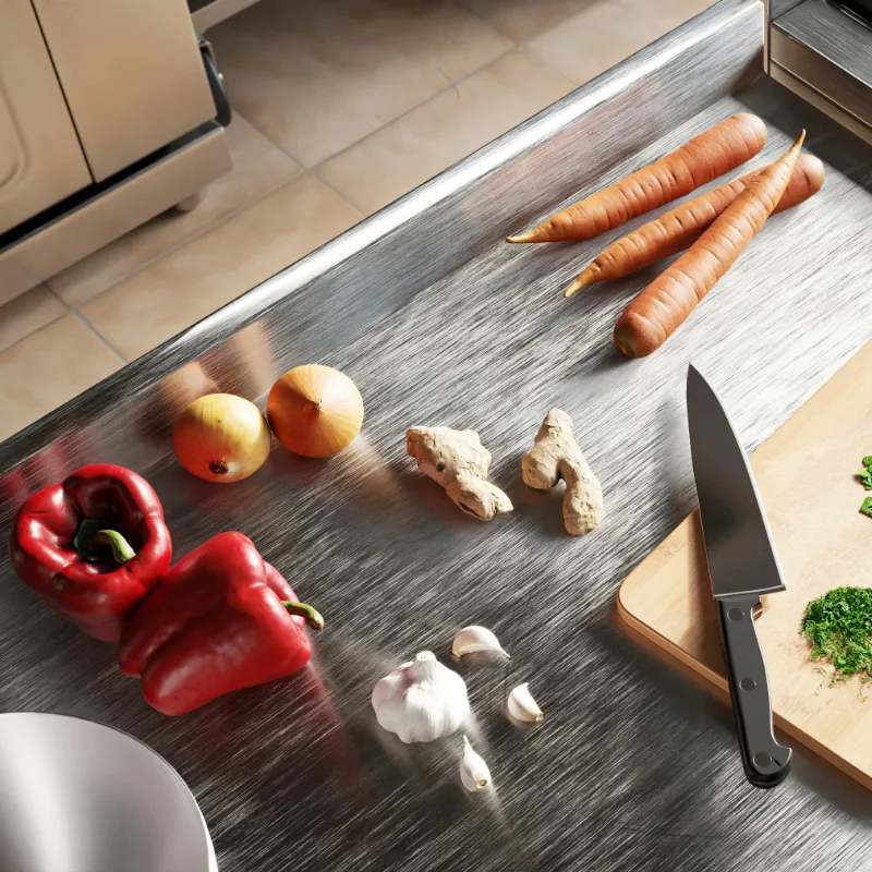 Vegetables and a knife on a kitchen counter