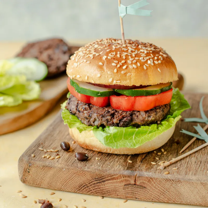 Healthy black beans burger on a whole wheat bun