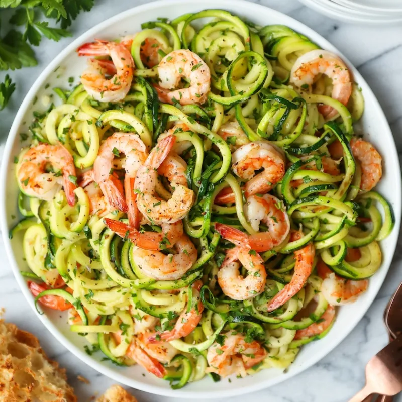 Zucchini noodles with garlic shrimp scampi recipe
